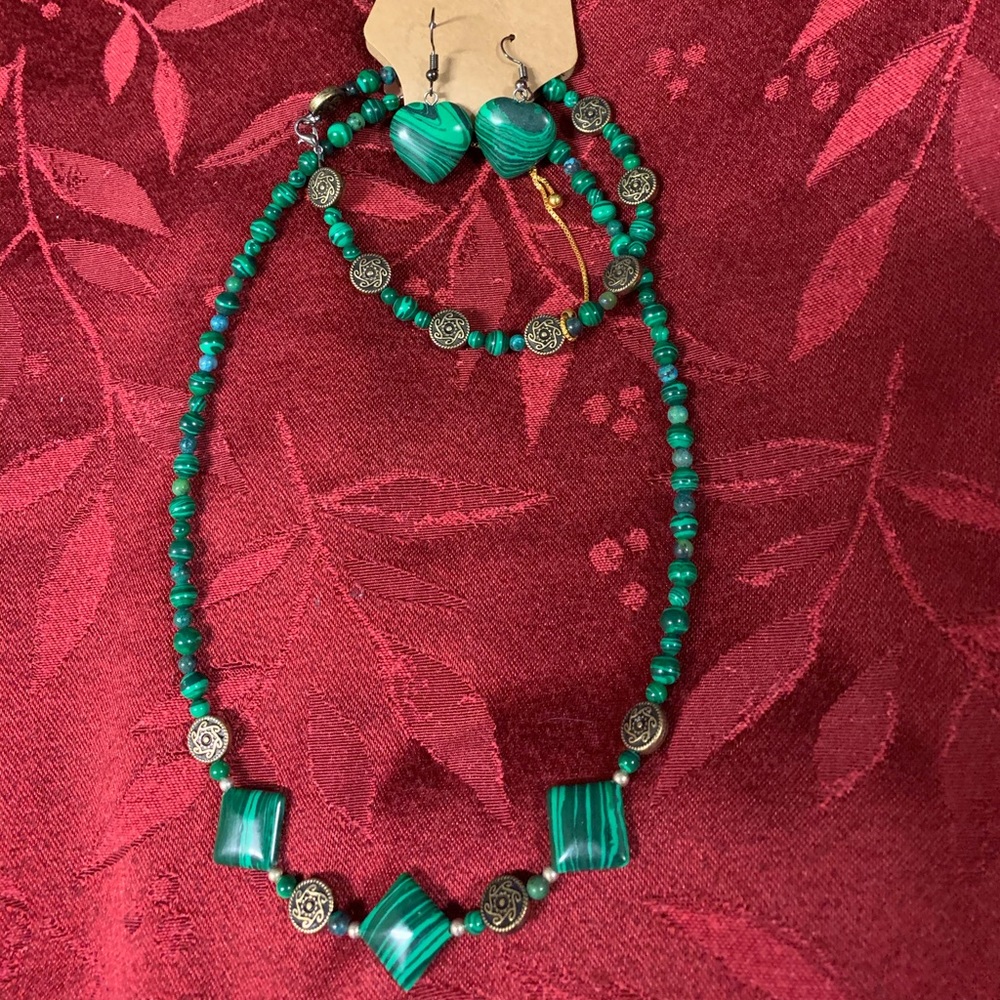 Handcrafted 3Pc Malachite Jewelry Set